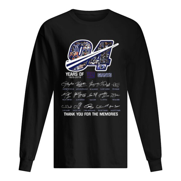 94 Years Of New York Giants 1925-2019 thank you for the memories shirt