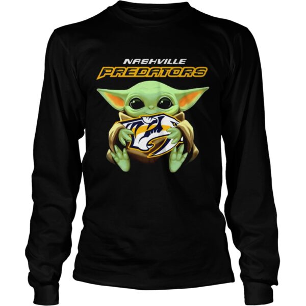 Baby Yoda hug Nashville Predators shirt