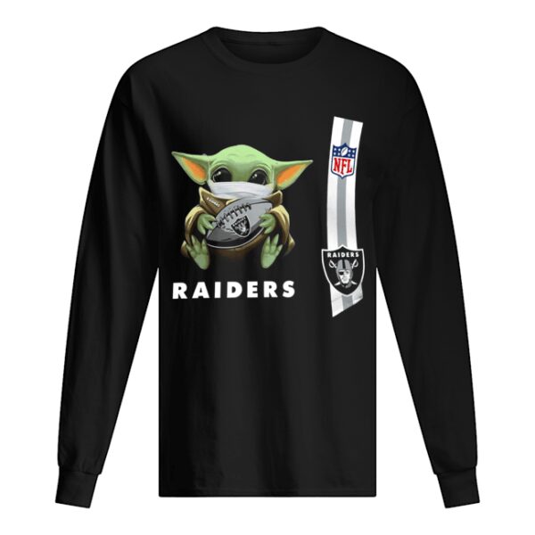 Baby yoda mask hug Oakland Raiders ball NFL shirt