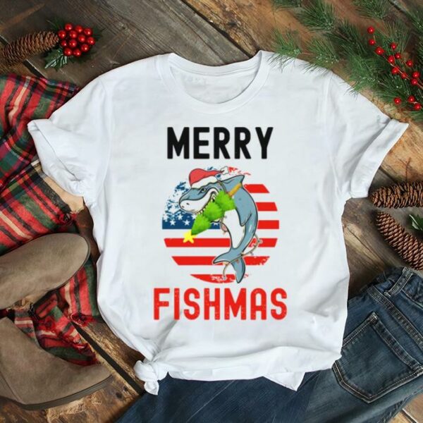 Big Shark Eating Christmas Treen Merry Fishmas shirt