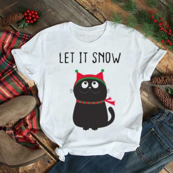 Black Cat Let It Snow Merry Xmas Christmas shirt