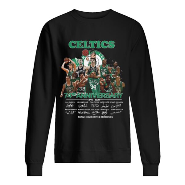 Boston Celtics logo 74th anniversary 1946-2020 signatures thank you for the memories shirt