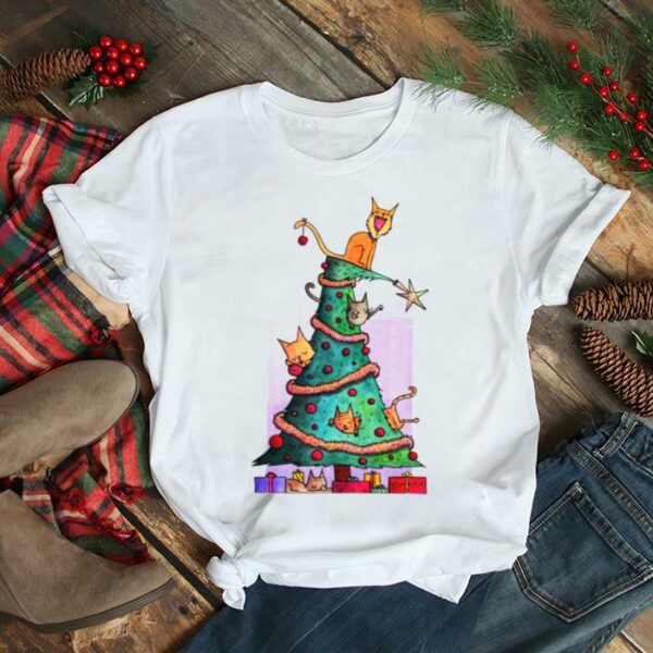 Cat Sitting On Top Of Christmas Tree shirt