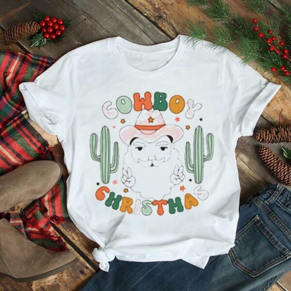 Cowboy santa christmas cactus t shirt