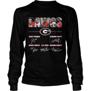 DAWGS Jake Fromm DAndre Swift J R Reed Georgia Bulldogs football players signatures shirt 1 DAWGS Jake Fromm DAndre Swift J R Reed Georgia Bulldogs football players signatures shirt 2