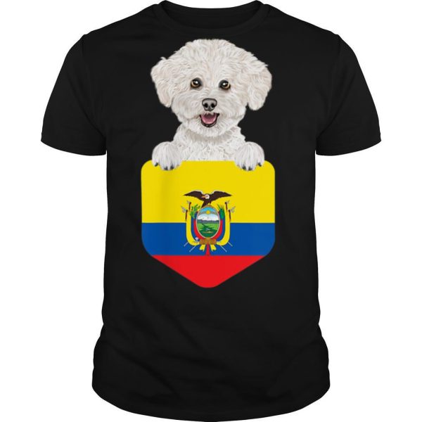 Ecuador Flag Bichons Frise Dog In Pocket T Shirt