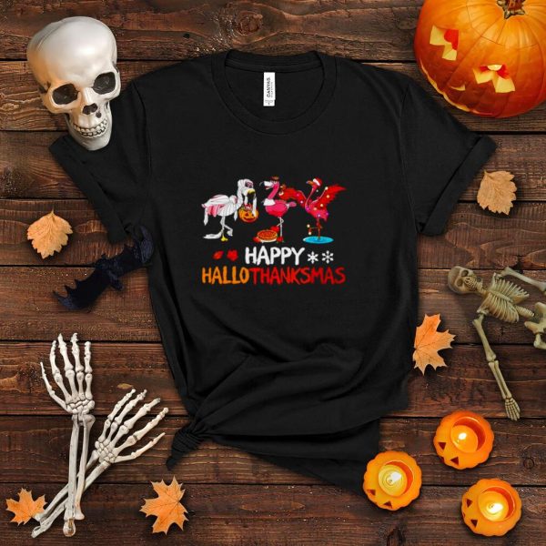 Flamingo happy Hallothanksmas Halloween Thanksgiving Christmas shirt