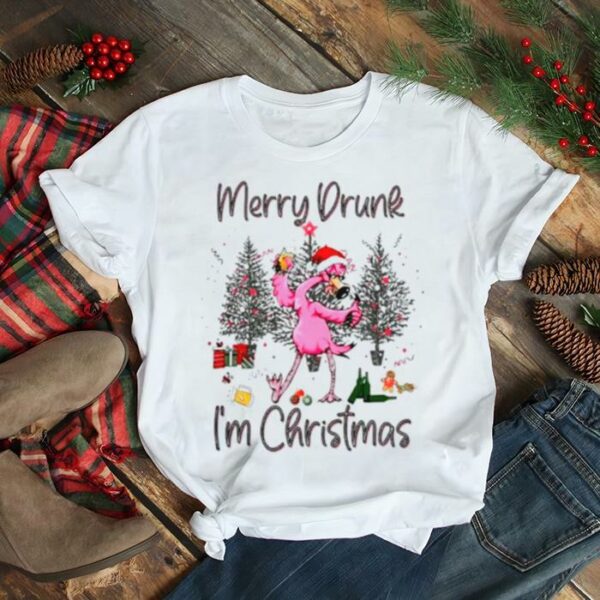 Flamingo santa hat merry drunk I’m Christmas shirt