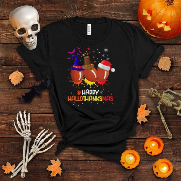 Football Happy Hallothanksmas, Halloween And Merry Christmas T Shirt