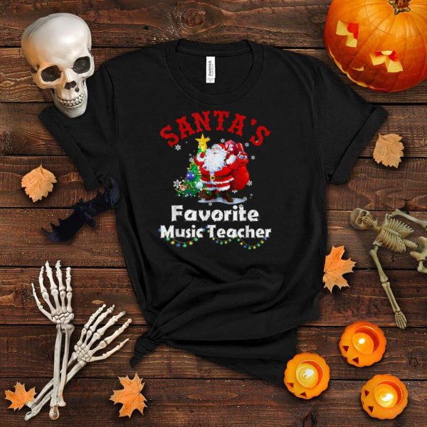 Funny Christmas Lighting Santa’s Favorite Music Teacher T Shirt