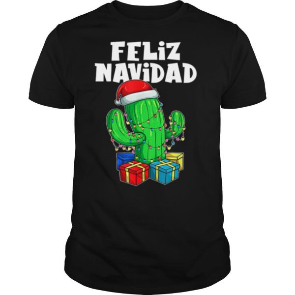 Funny Feliz Navidad Cactus Tree Lights Spanish Pajama Christmas shirt