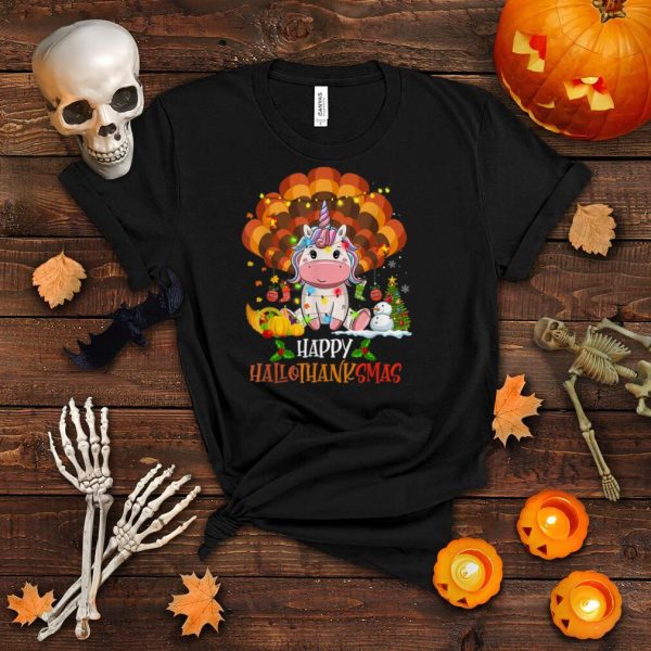 Funny Unicorn Happy Hallothanksmas Halloween Merry Christmas T Shirt