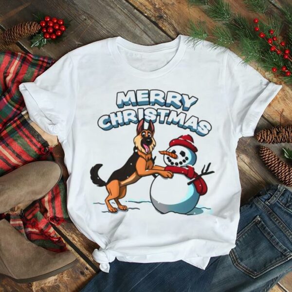 German Shepherd And Snowman Fitted Merry Christmas shirt