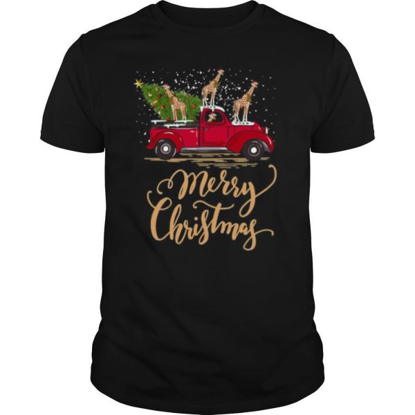 Giraffe driving christmas tree truck shirt