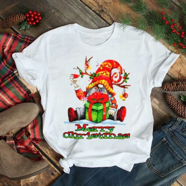 Gnome Drinking Wine Christmas Xmas Santa Reindeer shirt