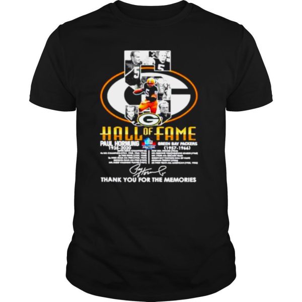 Green Bay Packers 5 Paul Hornung 1935 2020 Hall Of Fame Thank You For The Memories Signature shirt