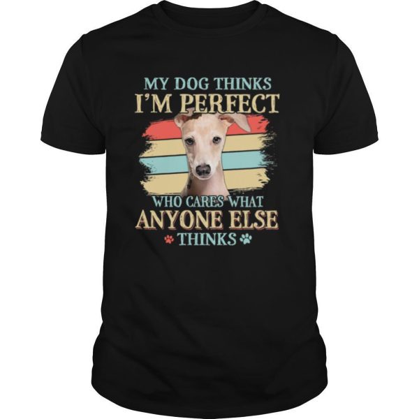 Greyhound my dog thinks Im perfect who cares what anyone else thinks shirt