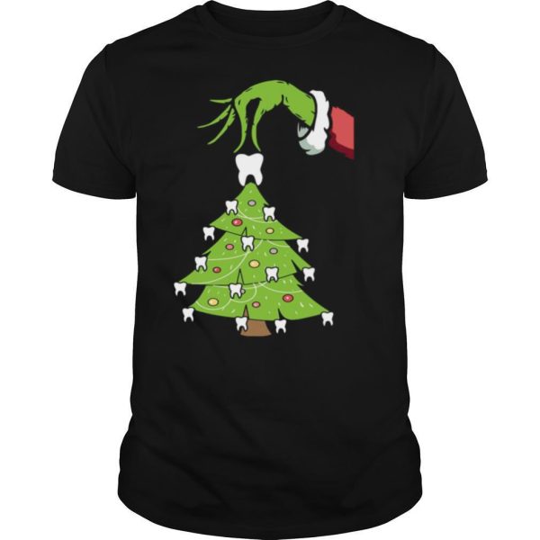 Grinch Hand Holding Tooth Dental Tree Christmas shirt