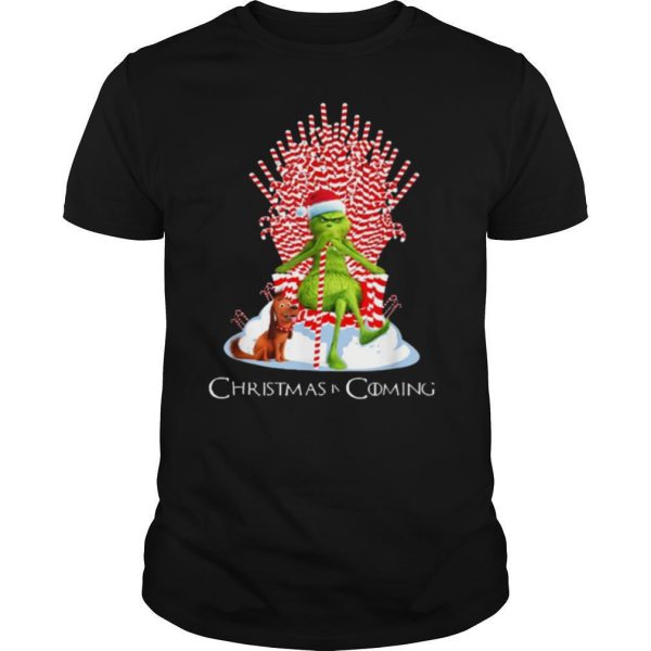 Grinch Is Coming Candy Cane Throne Funny Christmas Parody shirt