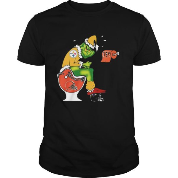 Grinch Pittsburgh Steelers Shit On Toilet Cleveland Browns And Other Teams Christmas shirt