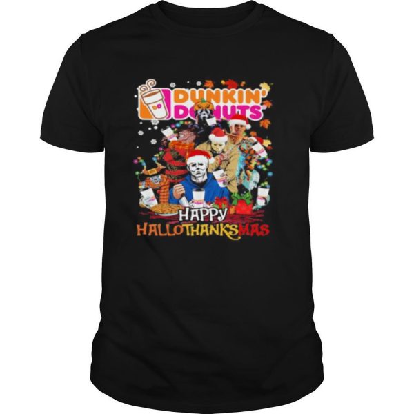 Halloween horror characters dunkin donuts happy hallothanksmas halloween thanksgiving christmas shirt