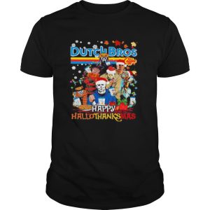 Halloween horror characters dutch bros happy hallothanksmas halloween thanksgiving christmas shirt