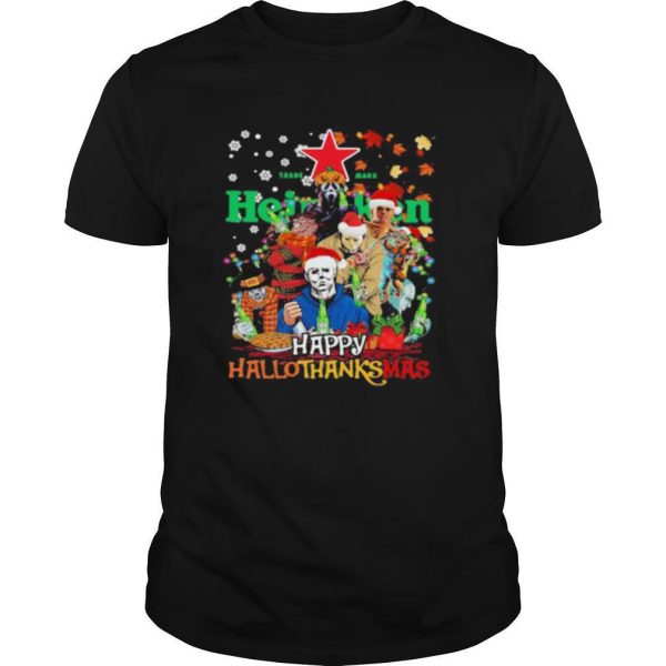 Halloween horror characters heineken happy hallothanksmas halloween thanksgiving christmas shirt