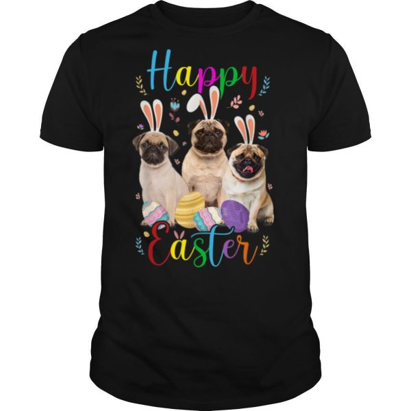 Happy Easter Three Pug Wearing Bunny Ear Pug Lover T Shirt