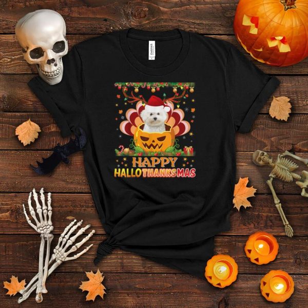 Happy Hallothanksmas Bichons Frise Dog Halloween Christmas T Shirt