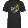 Heart Green Bay Packers And Michigan Wolverines Football T-Shirt