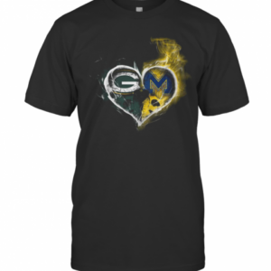 Heart Green Bay Packers And Michigan Wolverines Football T-Shirt