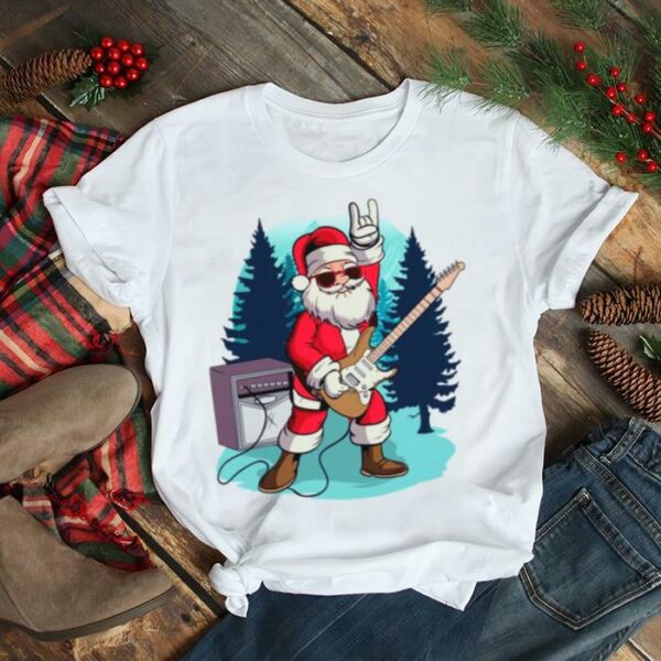 Heavy Metal Santa With Guitar And Sunglasses Christmas shirt