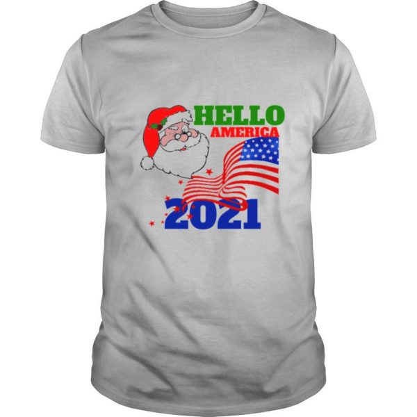 Hello America 2021 Santa Claus Merry Christmas Usa Flag shirt