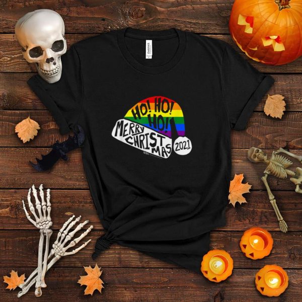 Ho! Ho! Ho! Marry Christmas 2021 Santa Hat Rainbow Gay Pride T Shirt