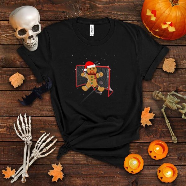 Hockey Goalie Funny Christmas T Shirt Gingerbread Man Goalie T Shirt