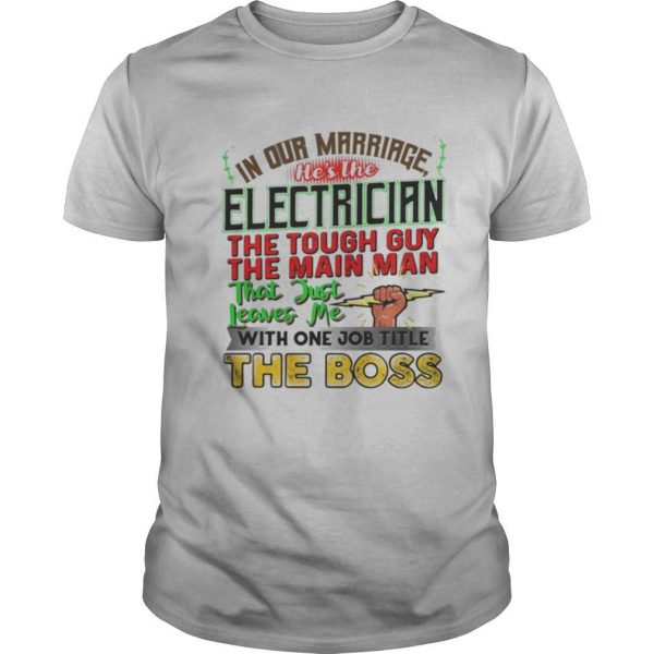 In our marriage he’s the electrician the tough guy the main man that just leaves me with one job title the boss shirt