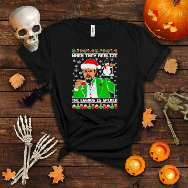 Leonardo drink wine when they realize Christmas shirt