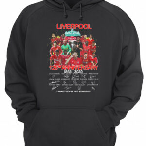 Liverpool football club logo 128th anniversary 1892-2020 signatures thank you for the memories shirt