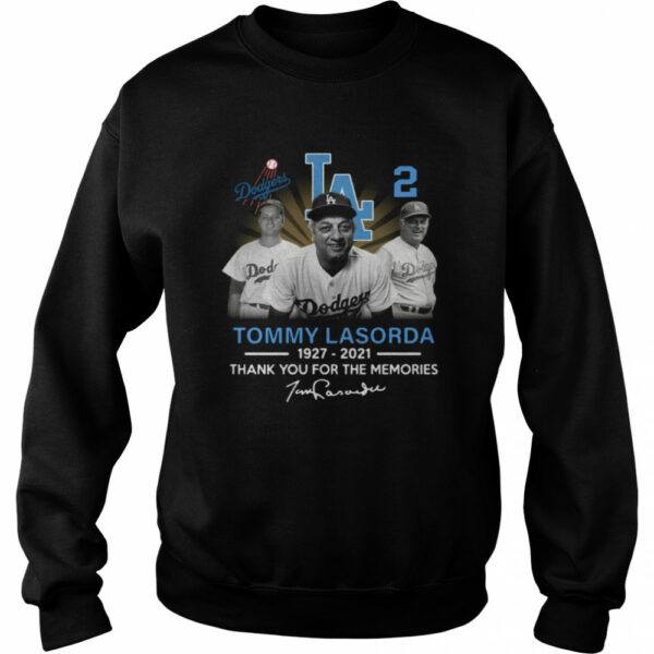 Los Angeles Dodgers Tommy Lasorda 1927 2021 thank you for the memories signature shirt