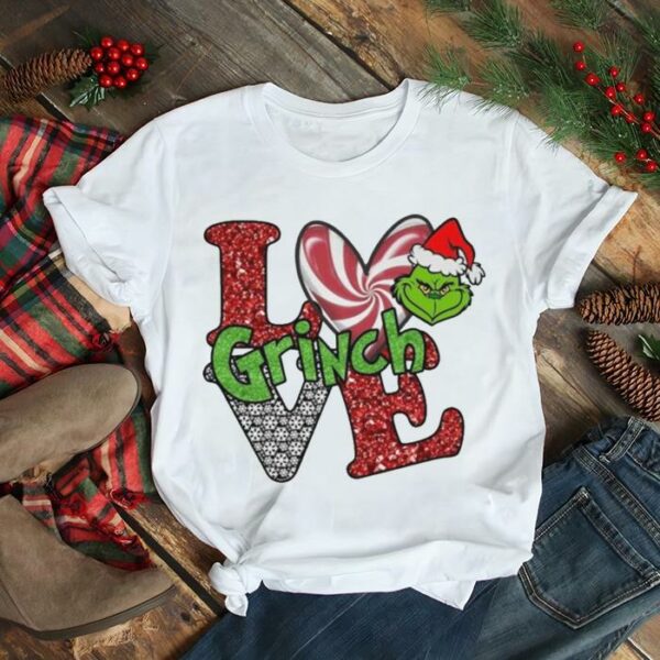 Love Candy Heart With Grinch Santa Hat Christmas 2022 shirt