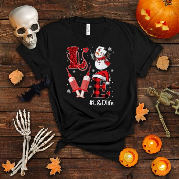 Love L&D Nurse Life Snowman Buffalo Plaid Christmas Nursing T Shirt