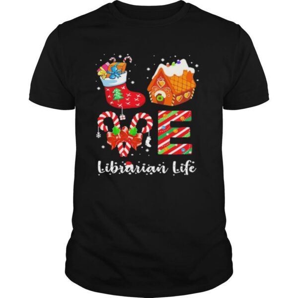 Love Socks House Librarian Life Merry Christmas shirt