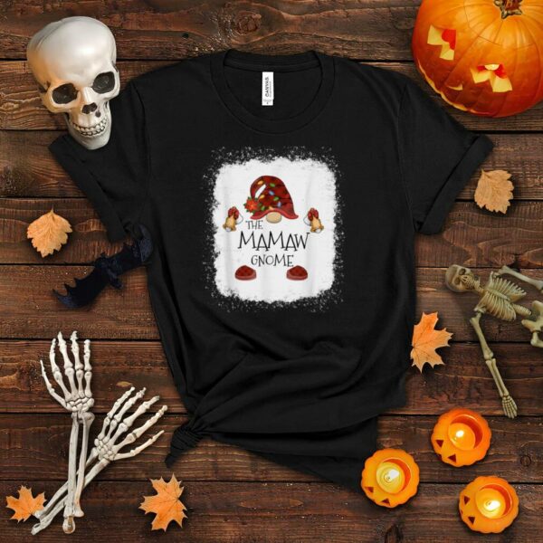 Mamaw Gnome Buffalo Plaid Christmas Light Bleached T Shirt