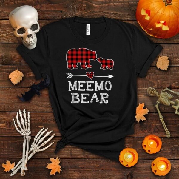 Meemo Bear Christmas Xmas Pajama Red Plaid Buffalo Family T Shirt