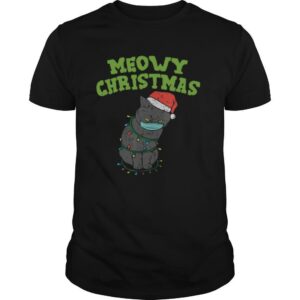 Meowy Cat Mask Santa Black Cat Mask Christmas Quarantine Gift shirt