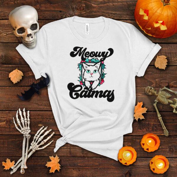 Meowy Catmas White Kitty Christmas Shirt