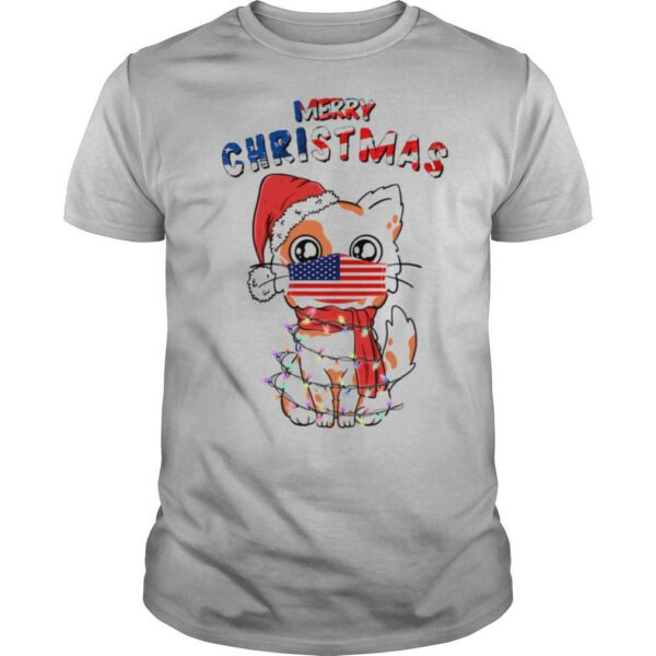 Merry Christmas 2020 Cat Wearing American Flag Face Mask shirt