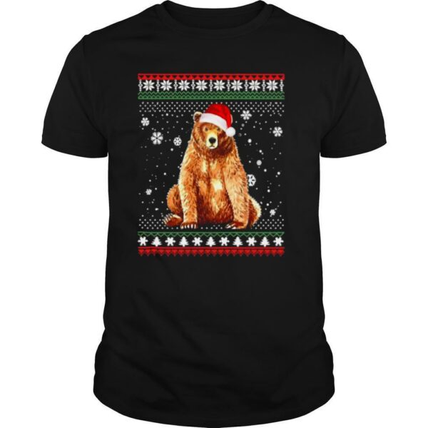 Merry Christmas Bear Costume Santa Hat In Snow Ugly shirt