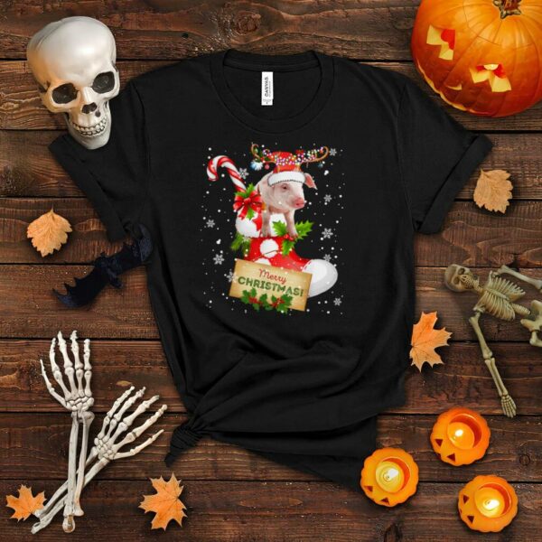 Merry Christmas Funny Santa Reindeer Pig In Sock Farmer T Shirt