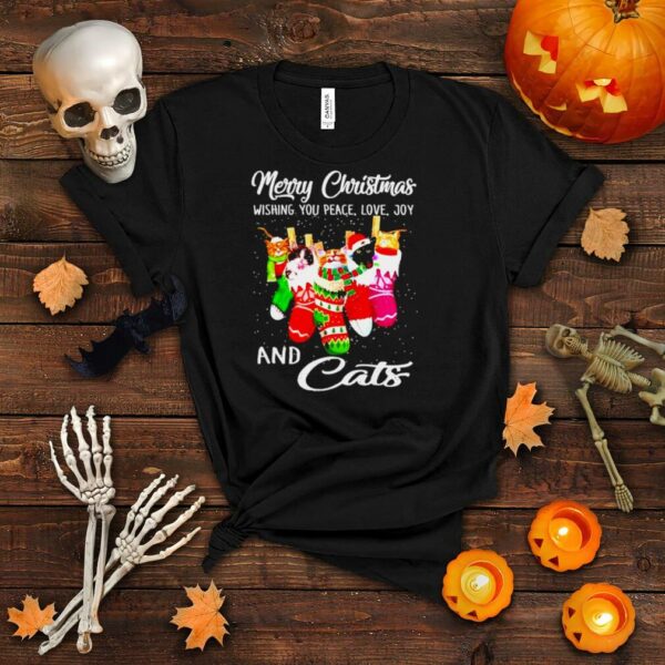 Merry Christmas wishing you peace love joy and cats shirt